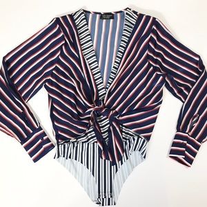 Zara Red White and Blue Open Front Bodysuit